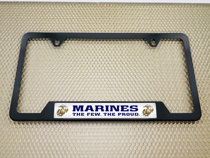 USMC - Marines. The Few. The Proud. - Stainless Steel Black 2-hole Car License Plate Frame (WB)